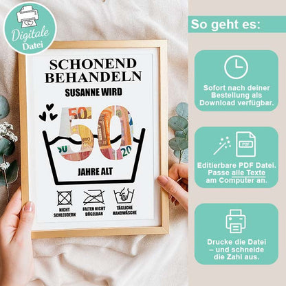Geldgeschenk 50ster - Editierbar Herzensprojekt Manufaktur