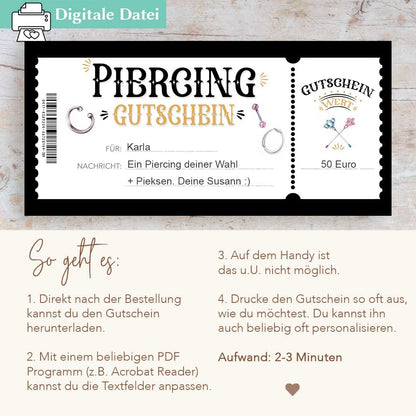 Piercing Gutscheinvorlage Herzensprojekt Manufaktur